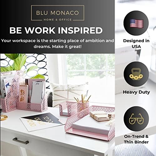 BLU MONACO Pink Desk Organizer Set | 6-Piece Metal Desktop Accessories | Mail Sorter Organizer Countertop | Letter Sorter for Desk | Mesh Pen Holder | Home Office or Dorm