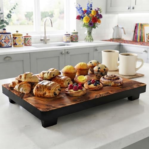 Woodard & Charles Raised Acacia Wood Serving Board Tray, 12" x 8" x 1.75"