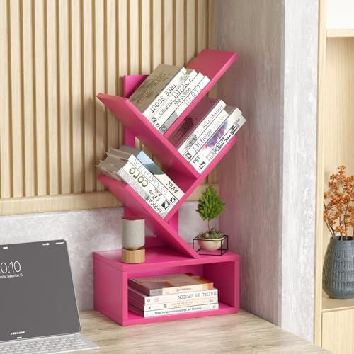 SHEEPAM 5 Tier Tree Book Case, Small Bookshelf with Shelf