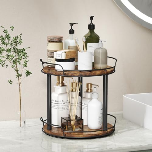 LAMU 9'' Wood Lazy Susan Turntable Organizer for Cabinet, 2 Tier Lazy Susan Spice Rack Organizer for Kitchen, Table Top,