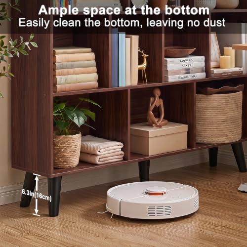 YAHARBO 10 Cube Walnut Bookshelf,3 Tier Book Shelf with Legs,Modern Minimalist Bookcase,Open Book Shelves Storage Organi