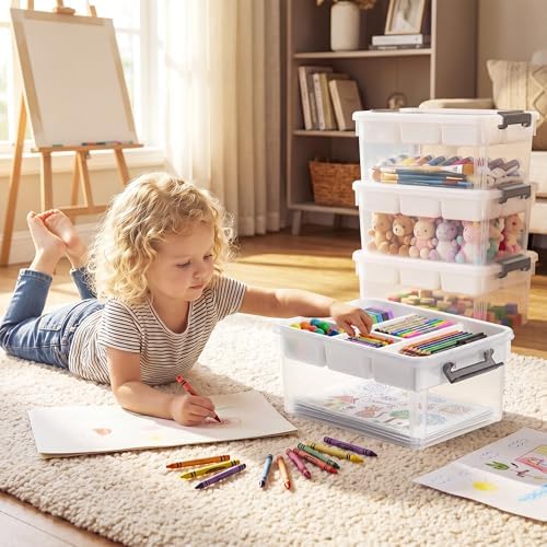 Citylife 17QT 2Packs Clear Craft Organizers and Storage Box with Tray