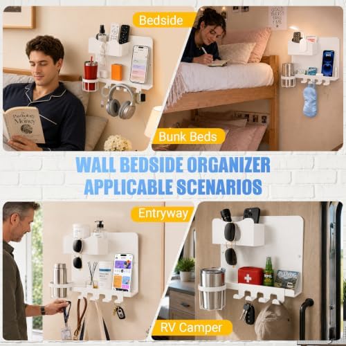 Metal Bedside Wall Shelf, No Drill Floating Bedside Shelf Wall Organizer