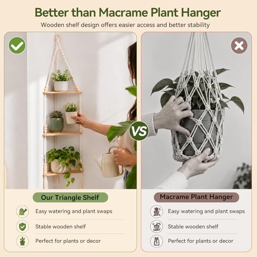 Artilady Macrame Corner Shelf Wall Hanging 3-Tier Adjust Boho Storage Decor