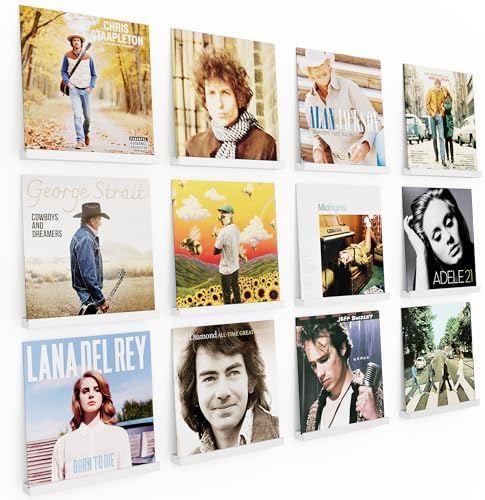 Emfogo Vinyl Record Shelf Wall Mount, 12 Pack Album Record Holder Wall, White12 inch Vinyl Record Storage Shelves Wall, 