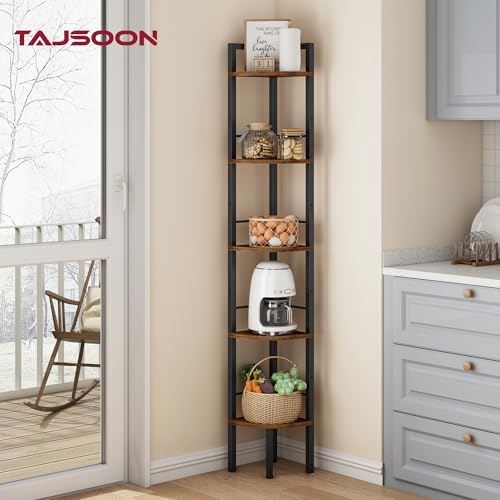 Tajsoon Corner Shelf Stand 5 Tier 60.5" with Metal Frame, Rustic Brown