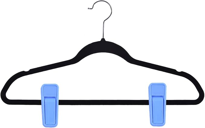 Premium Heavy Duty ABS Plastic Slim-line Hanger Set of Finger Clips for Velvet Hangers - 20 Pack (Blue)