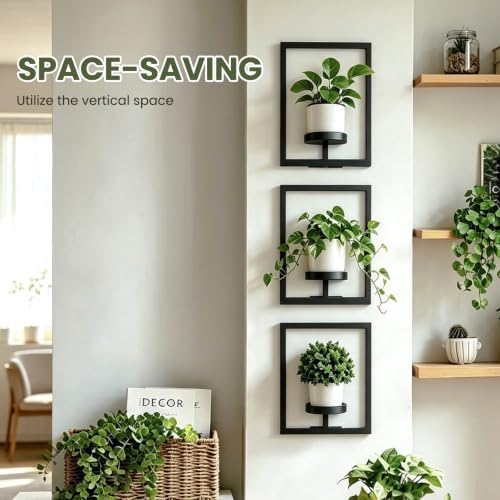 Floating Shelves Plant Stand Indoor Set of 3, Wall Planters to Hold Large Pots - Premium Metal Hanging Plant Holder for 