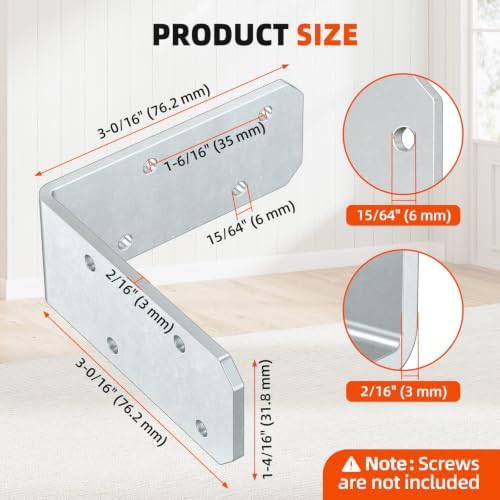 3x3 Inch Angle Bracket for Wood, Galvanized L Bracket, 8 Pack