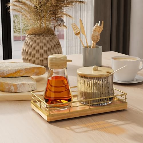 Wooden Decorative Tray, Oak 7.5" L Coffee Table Tray for Kitchen Countertop Soap Sponge Holder for Dresser Perfume Jewel