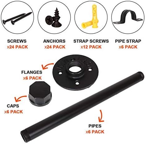 6 Pack Industrial Pipe Shelf Brackets 12 Inches Iron Pipe Floating Shelf Bracket 12 Inch Black Heavy Duty Wrought Metal 