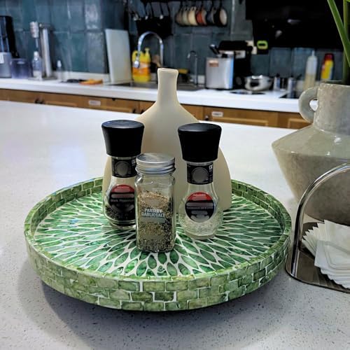 12.5" Lazy Susan for Table Top – Mother of Pearl Spinning Turntable Serving Tray, Marble Lazy Susan Organizer for Dining