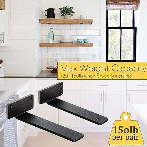 8 Pack Shelf Brackets 10 Inch Floating Shelf Bracket 1/5 inch Thick Heavy Duty Hidden Shelf Brackets Iron Metal Brackets
