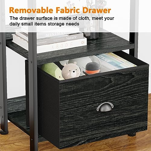Furologee 4 Tier Bookshelf with Drawer, Small Narrow Bookcase, Black Oak