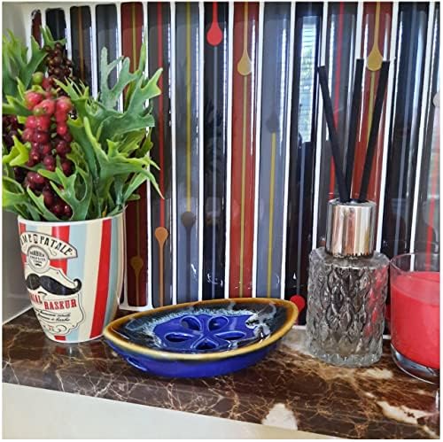 Ceramic Soap Dish with Self Draining Tray for Bar Soap, Bathroom, Kitchen (Blue No.2)