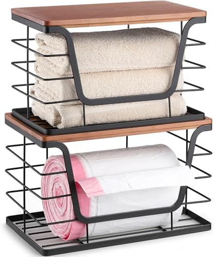 ALOCEO 2 Pack Stackable Storage Bins with Lids, Stainless Steel Extra Large Trash Bag Dispenser Roll Holder for Kitchen 