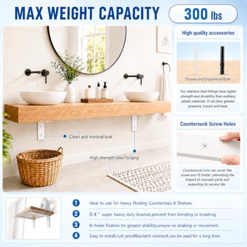WINKER Countertop Support Bracket 3 Pack Heavy Duty 3/8" Thick Hidden L Shelf Bracket 10" x 6" x 2.5" Metal Corbels for 