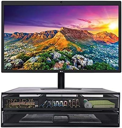 FOVLWYT Monitor Stand Riser with 2 Pull Out Storage Drawer Mesh Desk Organizers and Accessories for PC, Laptop, Notebook