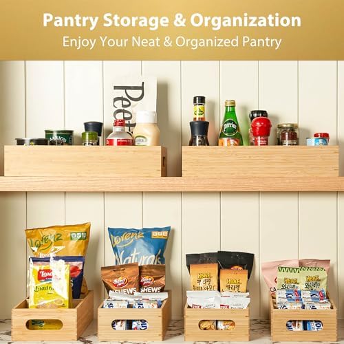 Umilife Large Bamboo Pantry Organizers and Storage Bins with Removable Dividers, Kitchen Drawer Cabinet Countertop Organ
