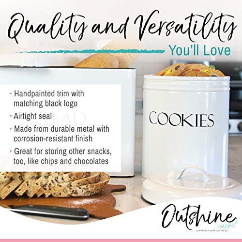 OUTSHINE White Cookie Jar with Airtight Lids | Vintage | Kitchen Counter Decorative Farmhouse Countertop Metal Treat Con