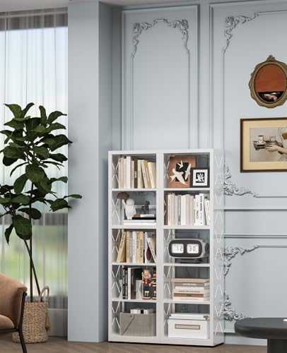 5-Tier Tall Book Shelf, Metal Bookcase with Adjustable Shelves