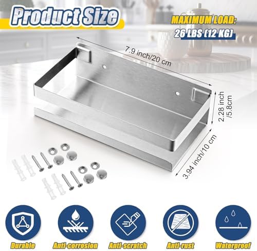 Lallisa 2 Pieces Stainless Steel Shelf Bathroom Shower Floating Shelves Wall Mounted Shower Caddy Basket Shelf Storage O