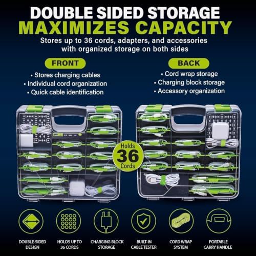 Ontel Cord Daddy Pro, Cord Organizer Case for Cables and Chargers, Tech & Electronics Organizer | Holds Cords, Cables, C