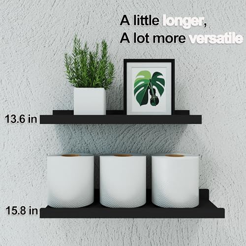 Black Floating Shelves for Wall Decor, 14 in Shelf with Lip Set of 2