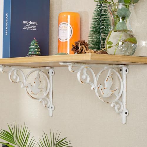 Sungmor 9.2 Inch Cast Iron Brackets for Shelves - 2 Pack Rustic White