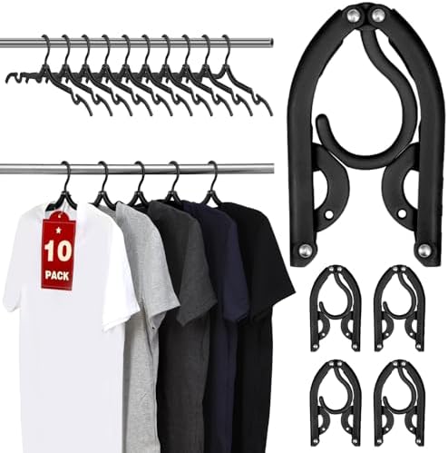 10 Pcs Travel Hangers, Cruise Ship Essentials Foldable Hangers Plastic Travel Essentials, Portable Cruises Must Haves 2026 for Skirt, Suitcase, RV Camping Airplane Europe Vacation Essential, Black