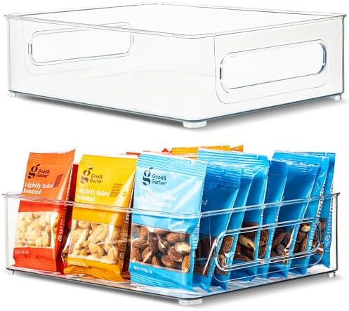 Plastic Food Storage 2 pack Clear Container Bin with Handles for Organizing Kitchen, Pantry, Refrigerator, Freezer, Pant