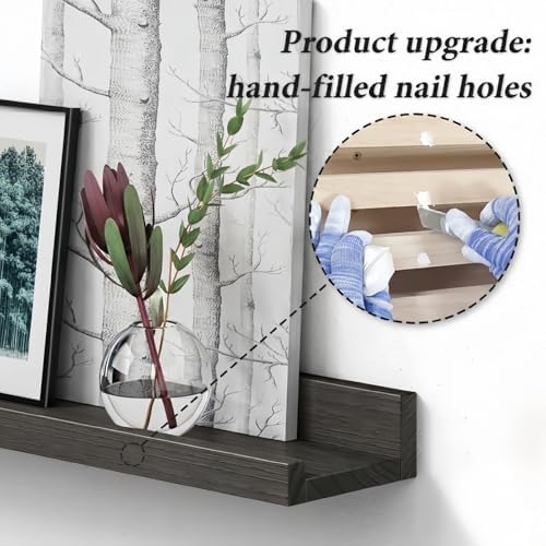 24 Inch Black Picture Ledge Shelf, Floating Photo Wall Shelves with Lip