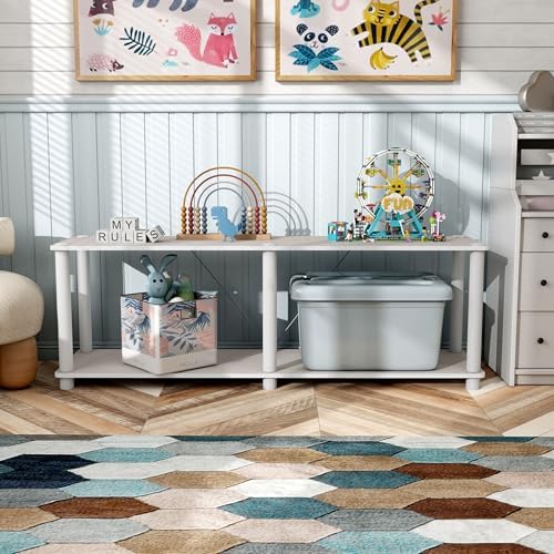 Homes: Inside + Out Apexa Modern 2-Tier Extra Wide Shelving Units, Collectibles Display Shelves, Easy Assembly Low Shelf