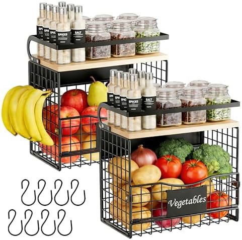 Magneitc Shelf for Fridge,Fruit Vegetable Potato & Onion Organizers Storage Basket Bins,Magnetic Spice Rack for Refriger