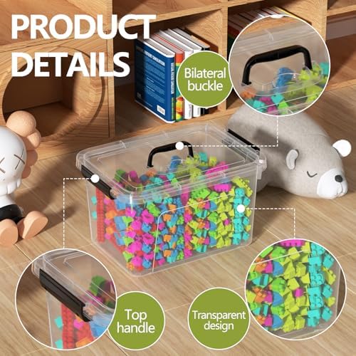 Quickquick 12 Quart Clear Plastic Latching Storage Bin with Handle, 4 Packs