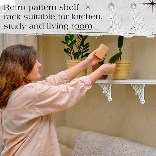 Blulu 8 Pcs Decorative Cast Iron Shelf Bracket L Vintage Bracket, White