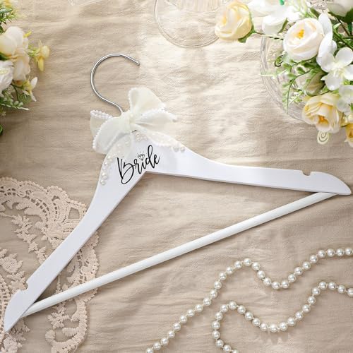 Yuntau Bride Hanger for Wedding Dress Wooden Mrs Hanger, White, Bride