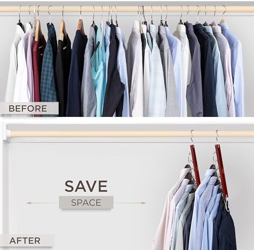 MORALVE Space Saving Hangers for Closet – 4 Pack European Beechwood 6-Tier Shirt Organizer with 360° Swivel Hook – Colla