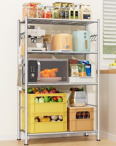 Sakugi 4-Tier Storage Shelves with 6 Hooks, 33.2" x 12.7" x 57.3", Sliver
