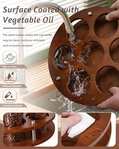 Rotating Wood Tumbler Organizer, 30 oz 40 oz Spinning Turnable Tumblers Holder, 360° Rotatable 7 Large Cups Bottle Tumbl