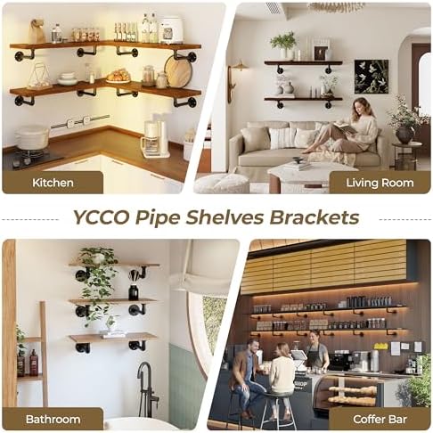 Industrial L Pipe Shelf Brackets for 10-20 in Depth Wood Heavy-Duty 3/4" Iron,Wall Mount Floating Shelf Bracket L Metal 