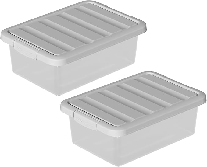 2-Pack Medium Storage Bins with Lids, 14 Quart Stackable See-Through Organizing Box, Nestable Containers with Secure Latches