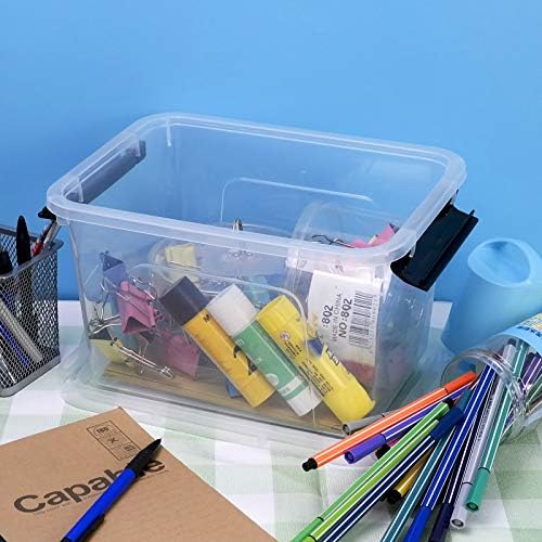 8 Quart Plastic Storage Clear Latch Boxes, Clear Containers with Lids and Handles, 6 Packs