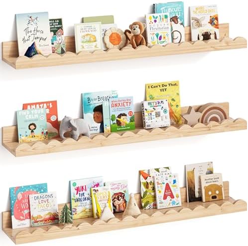 G&W Gruwald Nursery Book Shelves, Set of 3, Nursery Decor for Baby and Toddler, Scalloped Shelves, Book Shelf for Kids R