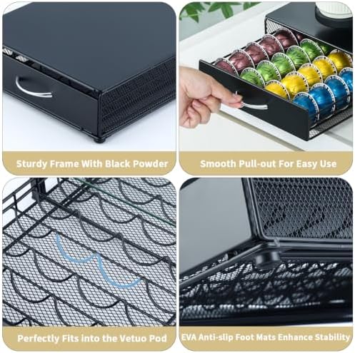 FlagShip Vertuo Pod Drawer Organizer,40 Large Pods Capacity,Black Metal