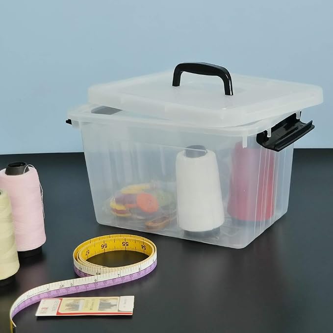 Obstnny 12 Quart&6 Quart Plastic Latching Box With Handles, Clear Storage Bins with Lid