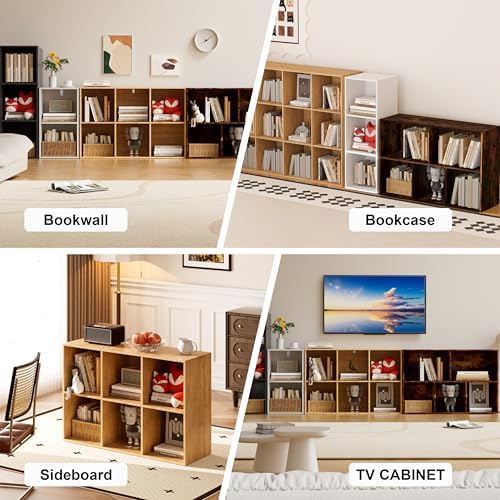 Book Shelf, Wooden Cube Storage Organizer with 11" Open Cubes, Stackable Modular Bookcase for Room Divider Storage, 2 Ti