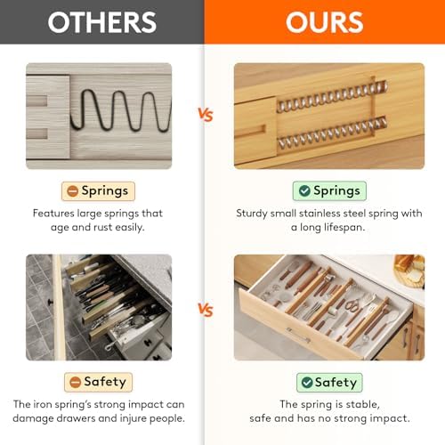 Lifewit 2.4" Kitchen Drawer Dividers, Adjustable Bamboo Drawer Organizers