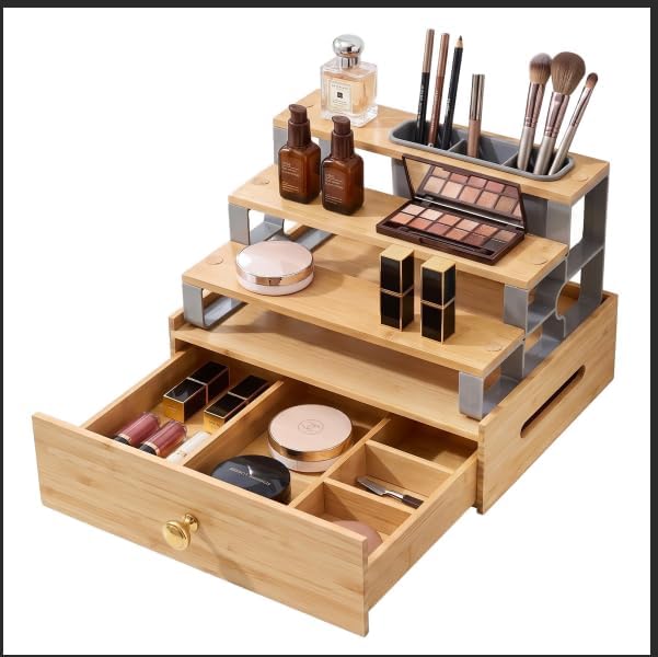 Makeup Organizer with 6‑Compartment Drawer & Makeup Brush Holder
