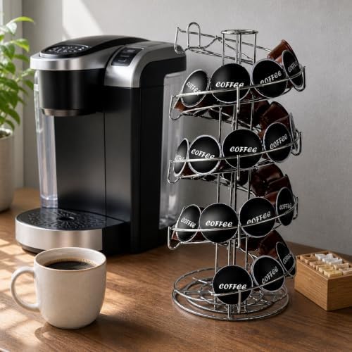 Restaurantware Coffee Pod Holder 7 x 7 x 16.14 Inches 35-50 K-Cup Stainless Steel Coffee Capsule Organizer Steel Storage